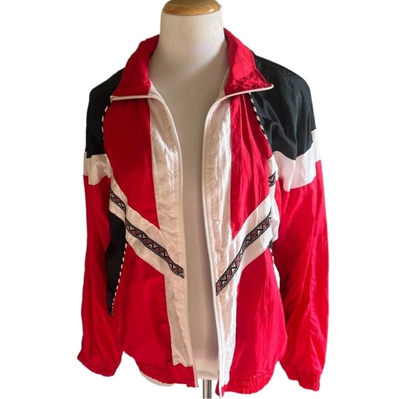 VINTAGE 90s Retro Basketball Red Track Jacket Amanda Smith Sport Petite Large - Picture 5 of 7